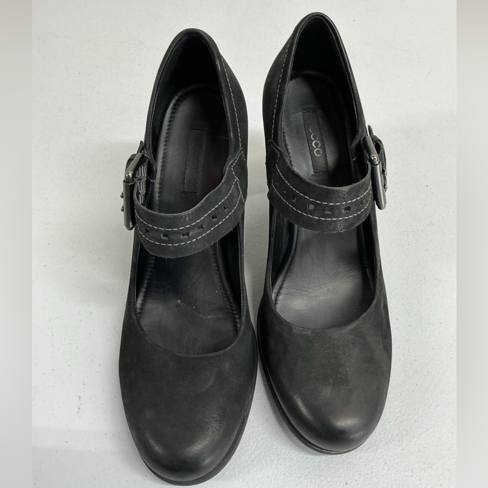 ECCO Women’s Mary Jane Leather Heels Black Comfort Buckle Size 40 (US 9–9.5) - Picture 2 of 5